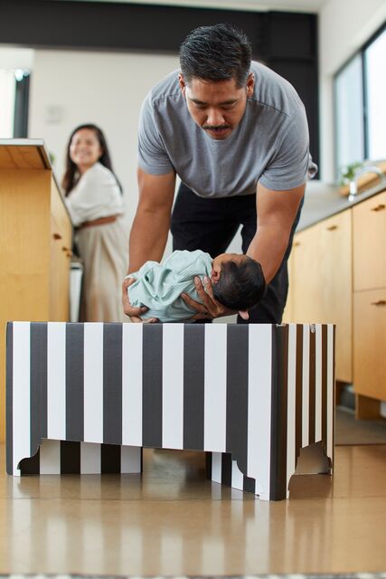 THE OUTLET: Kind Essential Bassinet - Black &amp; White Stripe